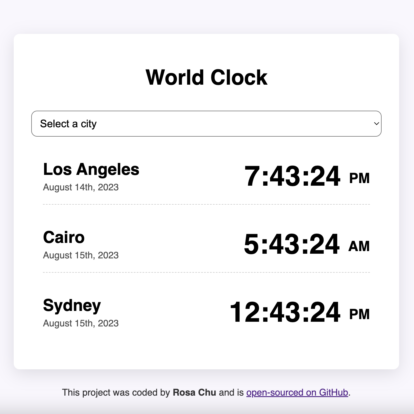 World Clock project preview